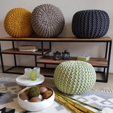 Eva - Strickhocker Pouf - beige - recycelte Baumwolle - Ø 45 cm, Höhe 30 cm
