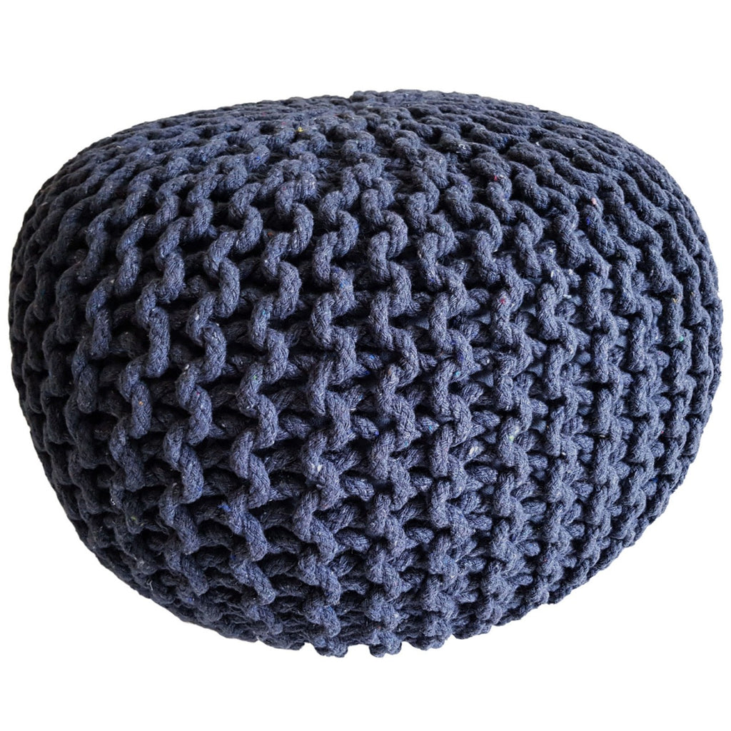 Eva - Strickhocker Pouf - Jeansblau - 100 % recycelte Baumwolle - Ø 45 cm x H 30 cm