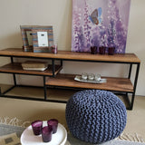 Eva - Strickhocker Pouf - Jeansblau - 100 % recycelte Baumwolle - Ø 45 cm x H 30 cm