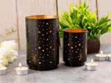 Evelyn - teelichthouder set - zwart en goud - metaal - 10x10x10 cm