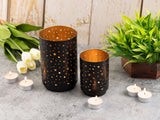 Evelyn - teelichthouder set - zwart en goud - metaal - 10x10x10 cm