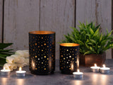 Evelyn - teelichthouder set - zwart en goud - metaal - 10x10x10 cm