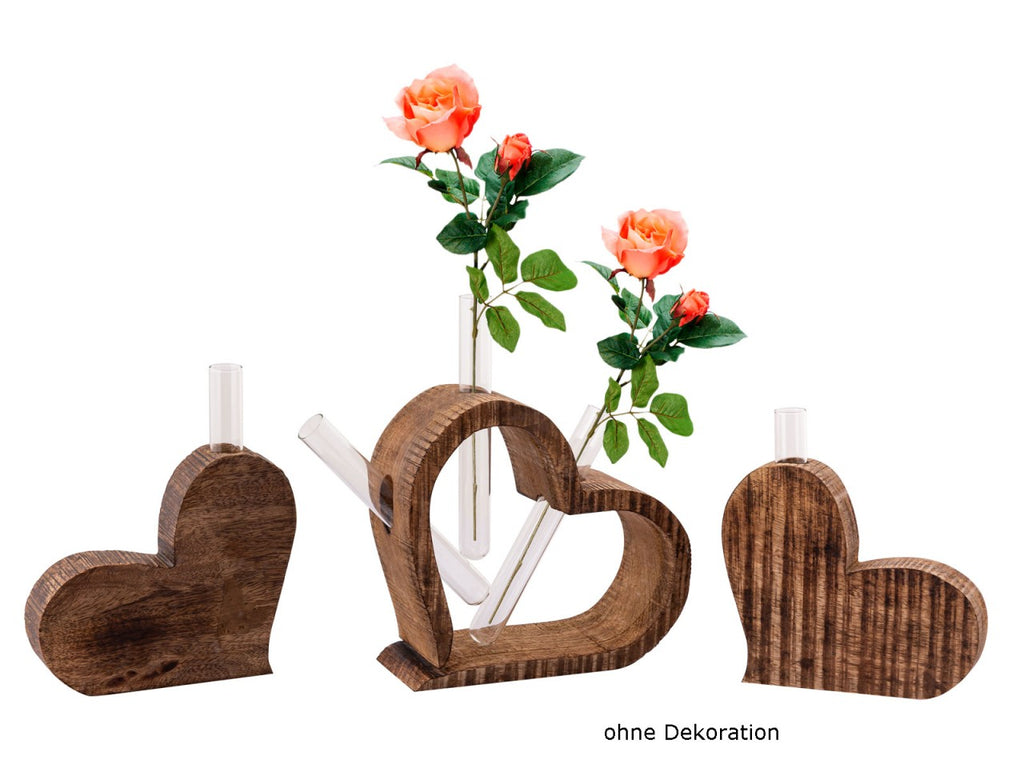 James – Blumenvase – Holz – Mangoholz – Set mit 3 Herzen