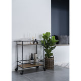 Emma - bar trolley - zwart - staal en eikenhout - 68x40x79 cm