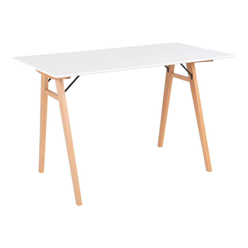 Moore – Schreibtisch – Weiß und Naturholz – MDF und Gummibaumholz – 120 x 60 x 75 cm