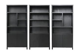 Wandkast met 4 vakken - 100x42x215 - Zwart - Teak veneer