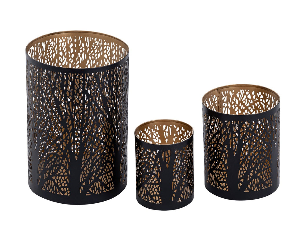 Noah - set de lanternes - noir/or - métal - Ø 8/10/14 cm